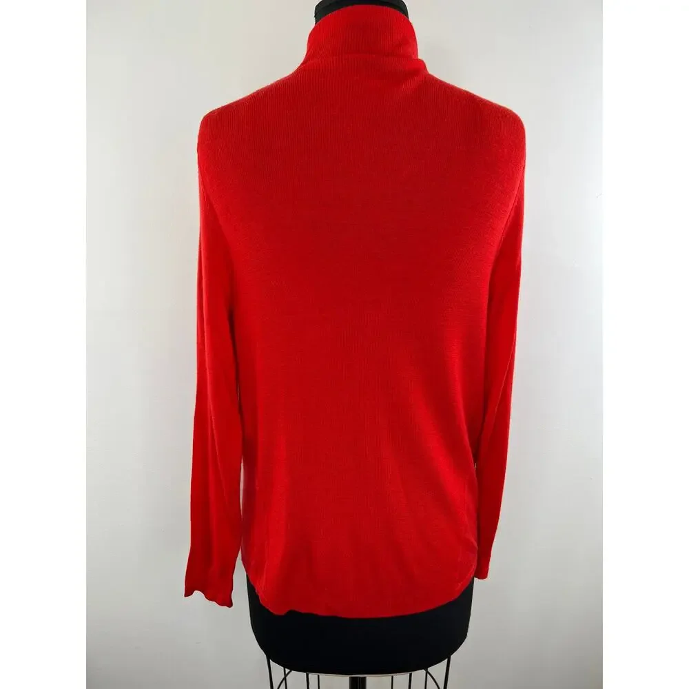 Eileen Fisher Red Merino Wool Cowl Neck Long Sleeve Knit Sweater Petite Large L